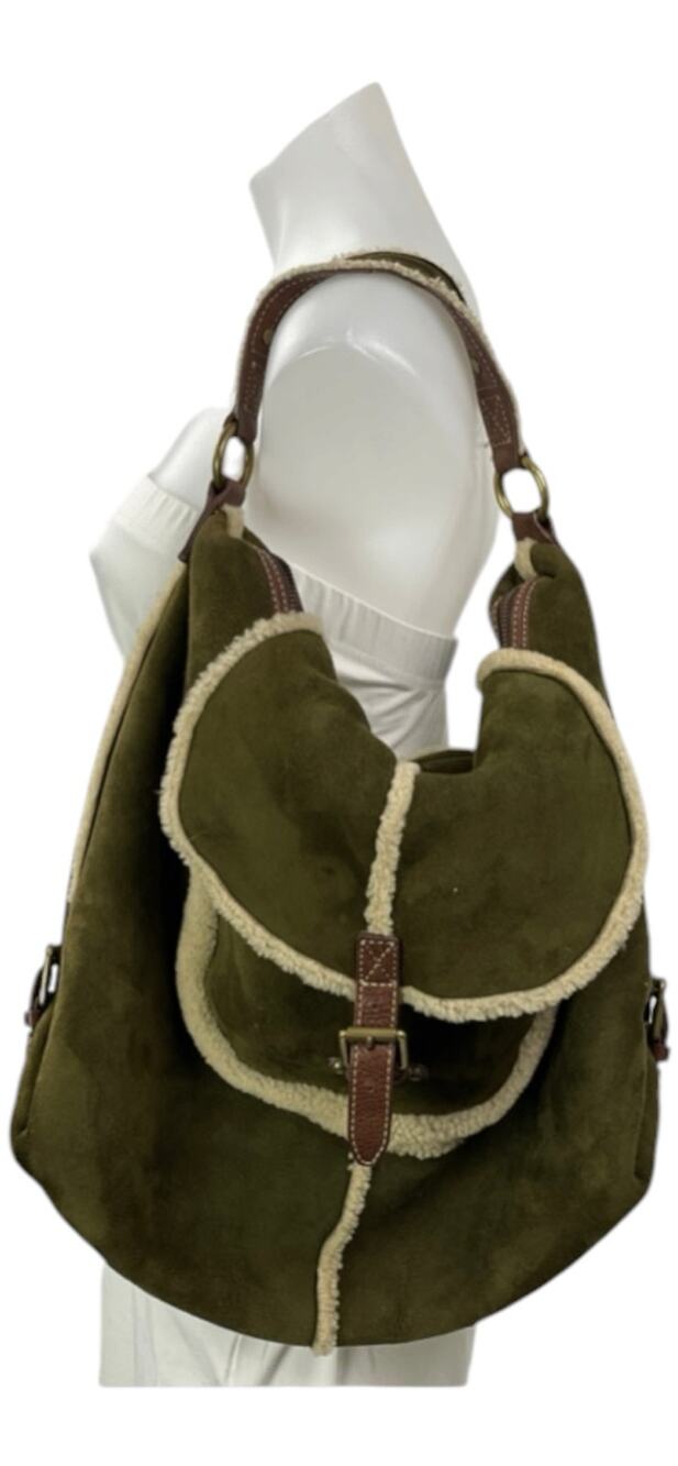 UGG Australia Women's Green Suede Shearling Buckle Shoulder Tote Handbag Size OS